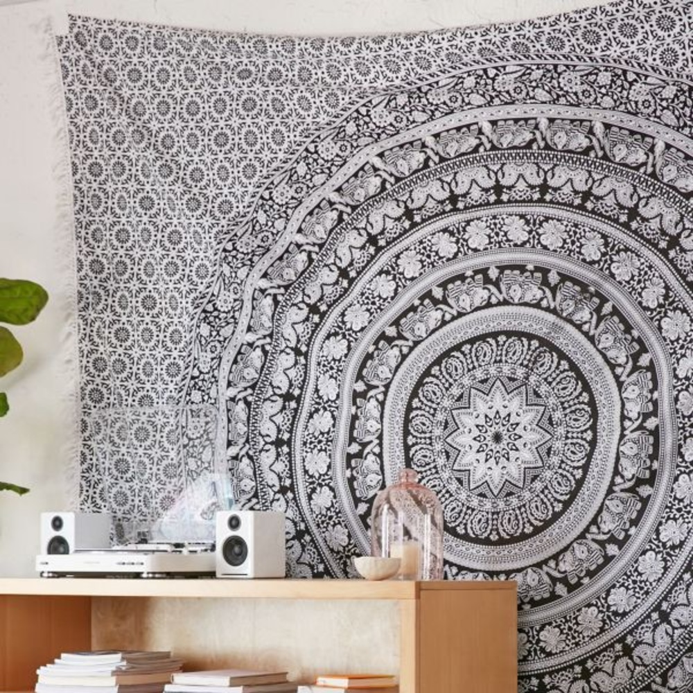 black and white tapestry